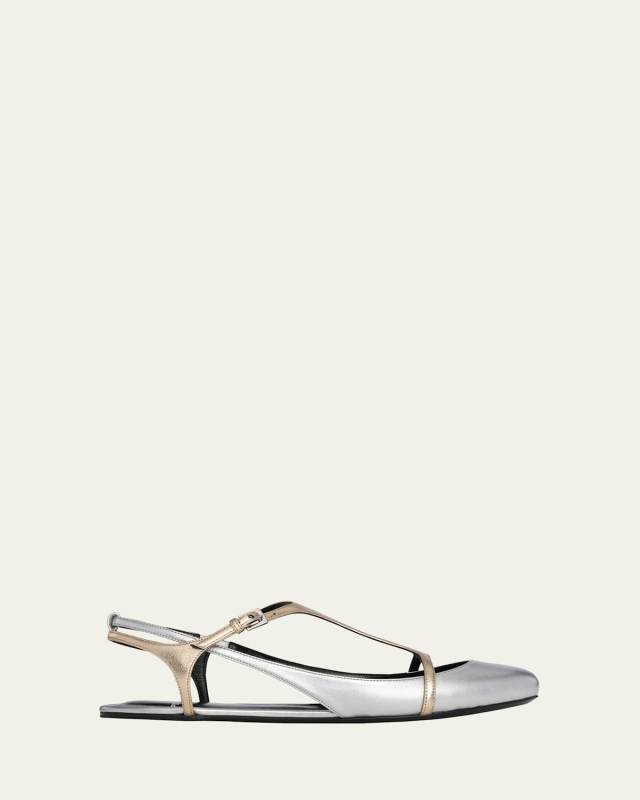 Rio Bicolor Metallic T-Strap Ballerina Flats